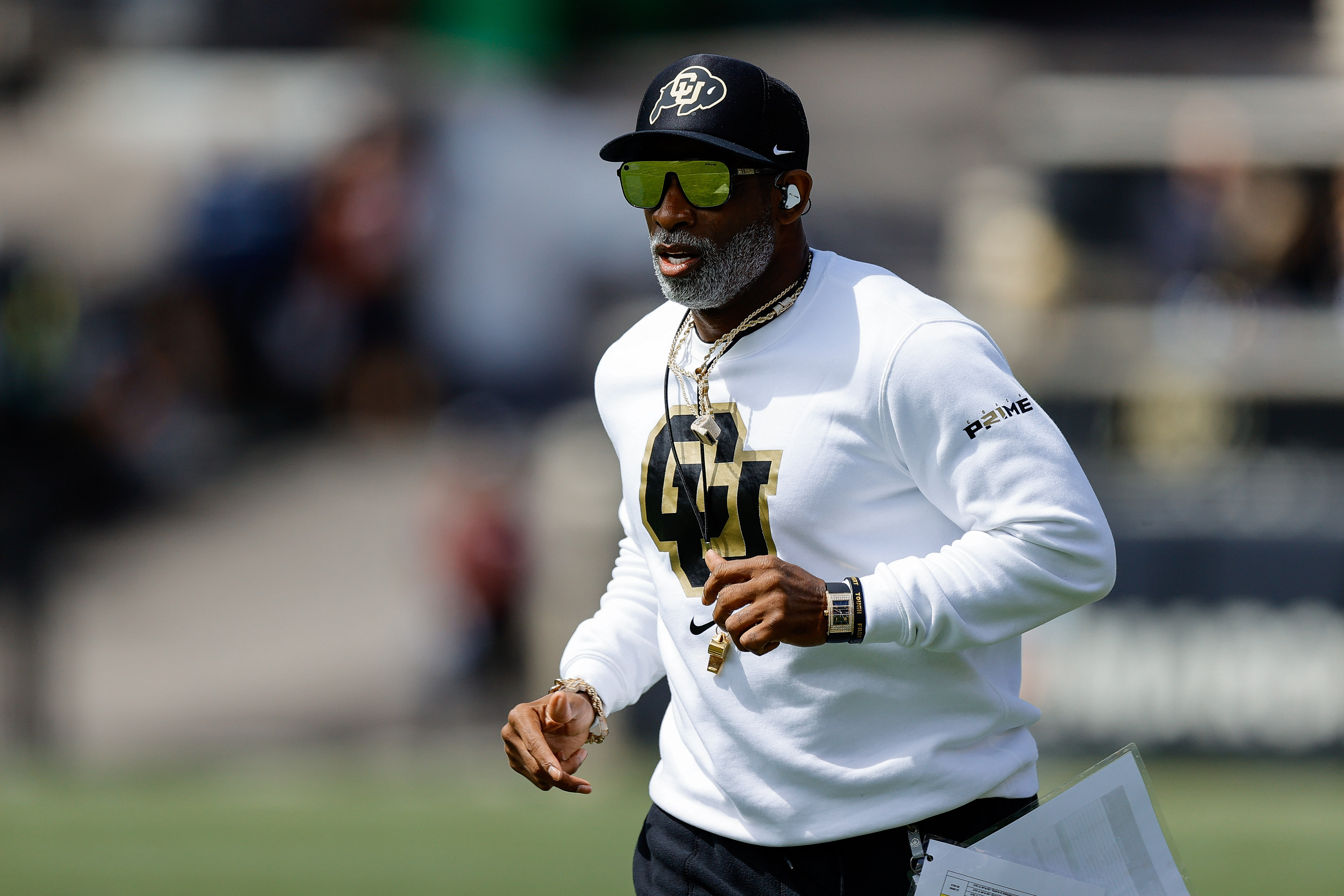 Deion Sanders during the spring game at Folsom Field - Source: Imagn